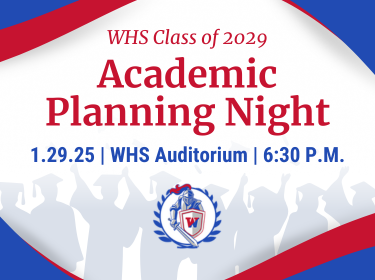  red, white, and blue graphics and text with WHS logo